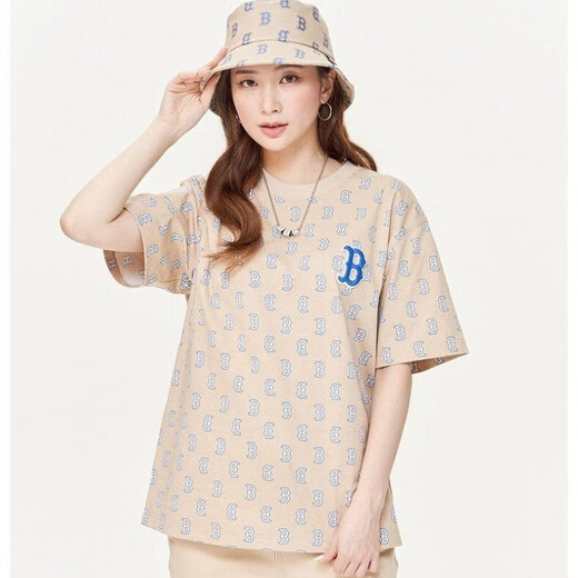 MLB trendy brand NY couples diamond presbyopia full print T-shirt casual short-sleeved same style 24 summer half-sleeved DT-9923 khaki L recommended 130-150Jin [Jin equals 0.5 kg]