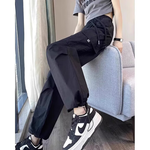 美式工装裤女夏季薄款小个子束脚登山裤休闲宽松阔腿速干运动裤子 绿色 【MY-689】 L