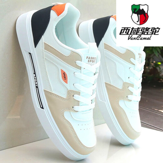Zapatos de hombres de la marca de camello occidental (Vancamel) para la primavera y el verano 2025 Nuevos zapatos blancos de cuero para hombres versátiles versátiles zapatos casuales 9910 modelo insignia blanca y negra 41