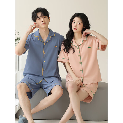 Langsha (Langsha) Ehepaar Pyjamas Sommer Pure Cotton Shorts Shorts Einfache Strickjacke kann außen für Männer und Frauen-Baumwollkleidung für den Sommer X12701-12801# 2xl Frauenstil getragen werden: