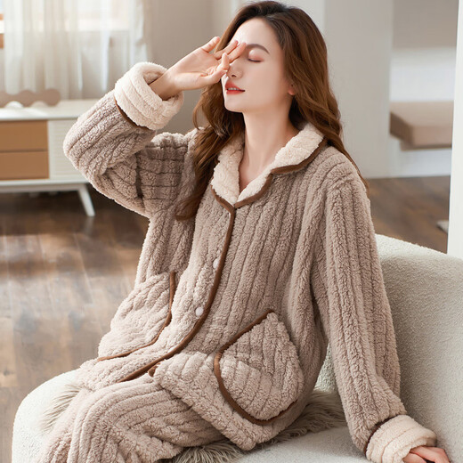 
FHHUABD flannel pajamas for women in autumn and winter thickened coral velvet home clothes for middle-aged and young mothers can wear two-piece sets T677 White Peach Good Rabbit Extra thick L: Recommended (100-120 Jin [Jin equals 0.5 kg])