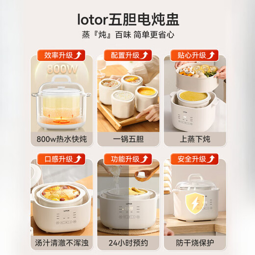 Zhechu German electric stew pot ceramic soup pot household water-proof stew fully automatic multi-functional porridge bird's nest food supplement stew pot new white (one pot of five gallbladders + steamer) 4.5L