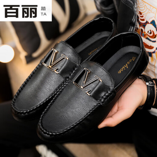 Belle Schuhe für Männer, lef doudou Lederschuhe, formelle handgefertigte Sportsschuhe britische Herrenschuhe Neue Leichtgewichte Business YL-D829 Black 39