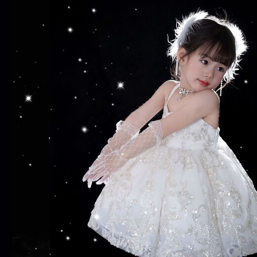 FANCYCHIC Girls Music Box Princess Dress Lolita Wedding Dress with Tail Birthday Dress Zhao Lusi Same Style Children's Dress Music Box White Suspender Dress + Trail + Crown 130