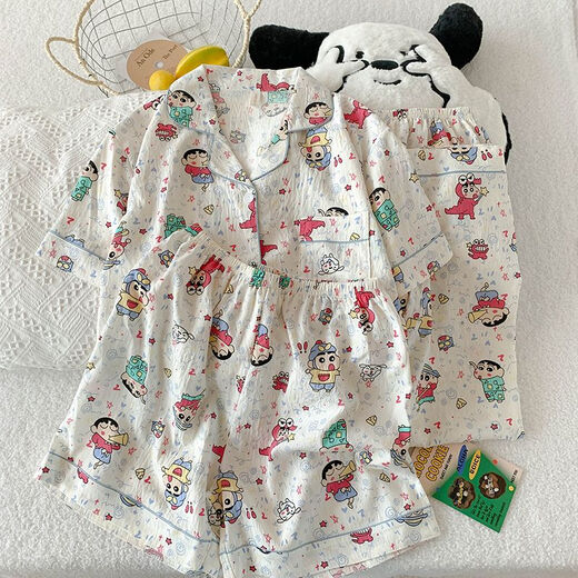 夏季短袖睡衣女薄款开衫三件套家居服新款可外穿卡通学生少女套装 9911浅杏蛋糕KT猫三件套 L