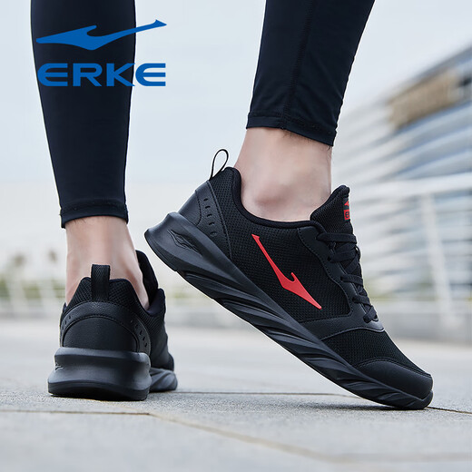 Hongxing Erke Men's Shoes 2025 New Winter Breathable Mesh Sports Shoes Men's Youth Casual Travel Shoes Soft Sole Running Shoes Black/Red (Mesh Four Seasons Style) 3291 43
