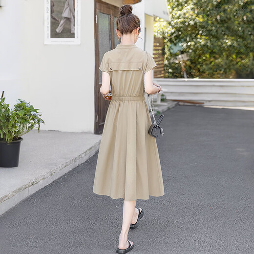 Cypress House, abrazando la cintura y falda de línea A-Line 2025 Summer New Women's Fomin Mid-longitud de un solo hombro Vestido de manga corta S52B1678L