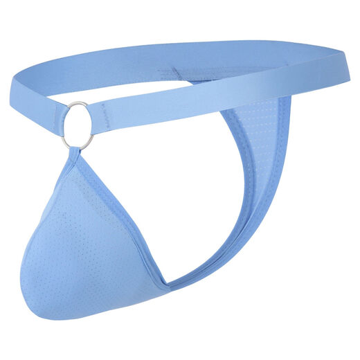 European, American, Japanese and Korean GAY bodybuilding men's low-waist underwear head sex toy sexy mesh breathable thong E092B light blue XL