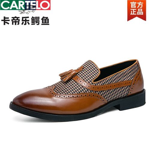Cartelo Retro Britische Trendy Herrengeschäft Casual Leder Schuhe Quasten ein Fuß faule Bohnenschlepper Brown 9196 Schwarz 38 Standard Lederschuhe Größe