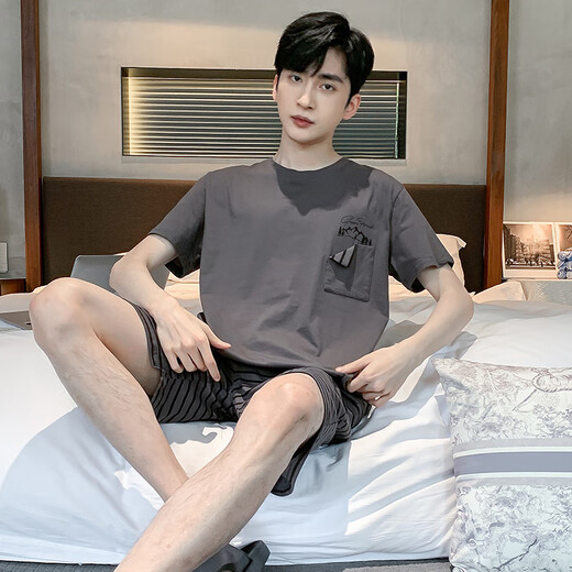 Herren-Pyjamas 2024 Neue Pure Cotton Short Sleeve Shorts Dünn Sommer lässig zweiköpfige Home-Kleidung großer Größe 9928# xl [vorgeschlagen 120-140jin [Jin ist 0,5 kg]]