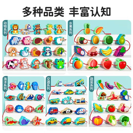 Midan beaded building blocks large particles to prevent swallowing baby early education intelligence and brain power development June 1st children's gifts Large particles [single set of fruit beads] Hand-eye coordination Water-based paint odorless single set storage bag/multi sets