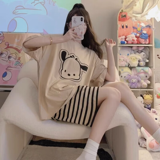 Jingpu Fei Pacha Hund Pyjamas für Frauen im Sommer koreanischer Stil Süßes Student Kurzarm Zwei-teiliger Set 2025 Guangzhou dreizehn Linien 679 Grüne Dinosaurier M [Vorgeschlagen 80-90jin [Jin gleich 0,5 kg]]]
