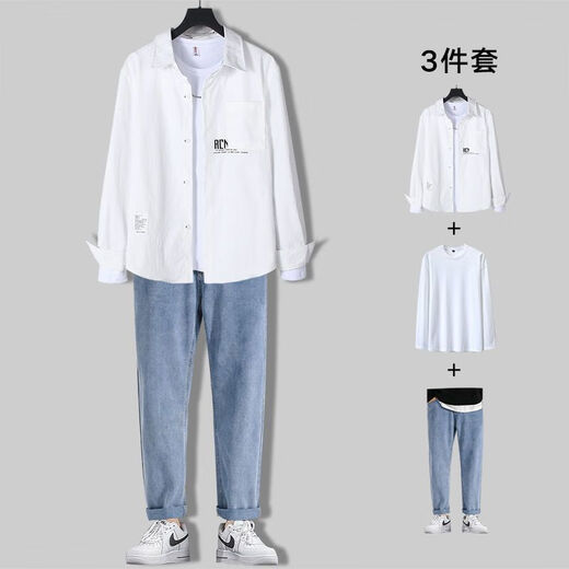 S.Sofea Men's Casual Suit's Trendy Men's Clothing Spring and Automne Mature Trend Trend Two-Piece Set 679 Blue Shirt M