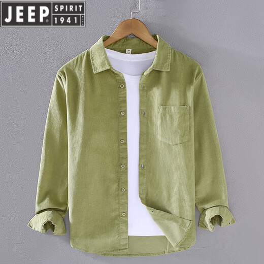 JEEP SPIRIT春季灯芯绒衬衫男长袖纯棉宽松薄款日系条绒感白休闲衬衣外套 姜黄色【9716】 M