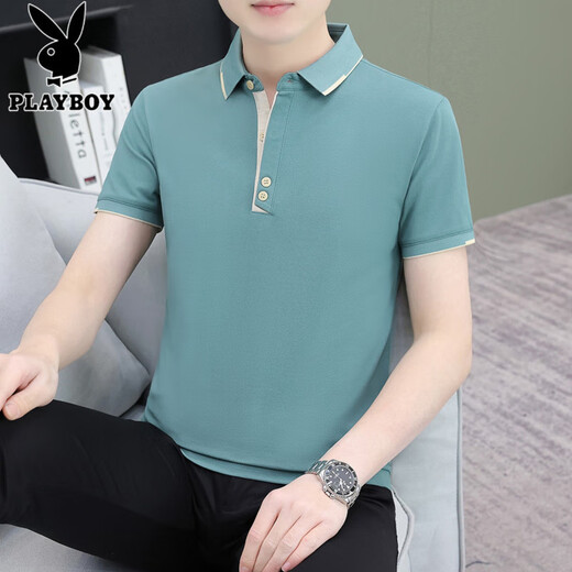 花花公子（PLAYBOY）polo.衫男士短袖t恤夏季潮牌商务休闲有领上衣服男装翻领半袖体恤 黑色 QY723 L
