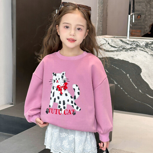 
Tutu Xiaoxiang girl sweatshirt children's clothing casual top medium big children cartoon base shirt children sports long sleeve pink purple 130