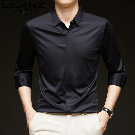 利郎新款利郎长袖衬衫男士无痕暗扣桑蚕丝中青年真丝男装衬衣休闲寸衫 白色 2XL 180
