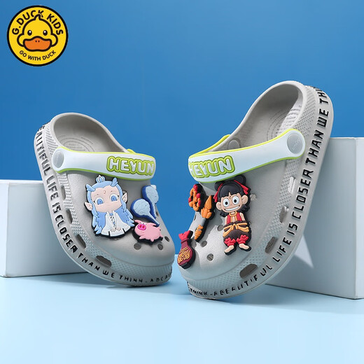 G.DuckKids Petit canard jaune Nezha Chaussures de trou pour enfants Boys Slippers Nouvelles filles d'été Anti-Slip Boys bébé Big Children Outdoor portant Baolan [Nezha] 24