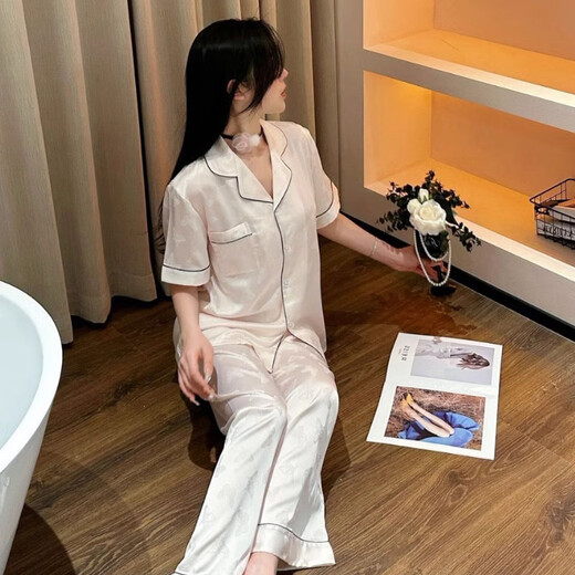 莫代尔气质ins淑女风夏季冰丝睡衣女款短袖长裤纹理感蝴蝶高级感家居服 套YFY9905【面料】 M (建议80-100斤)
