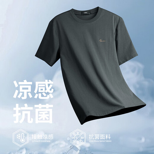 杉杉（FIRS）抗菌凉感刺绣圆领短袖T恤男2025夏季新款索罗娜冰丝半袖527 石墨灰 L 175/92A