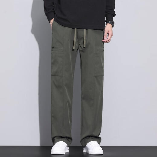 American fashion brand work pants men's loose straight autumn and winter paratrooper pants 2025 spring and autumn new sports and casual trousers 9856-Black M Merchant 90~110Jin[Jin equals 0.5 kg]