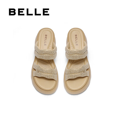 Belle Fashion Rhingestone Face Casual Slippers for Women 2025 Été Nouvelle pantoufles extérieures épaisses D7Z1DBT5 Couleur d'abricot 39 (245 mm)