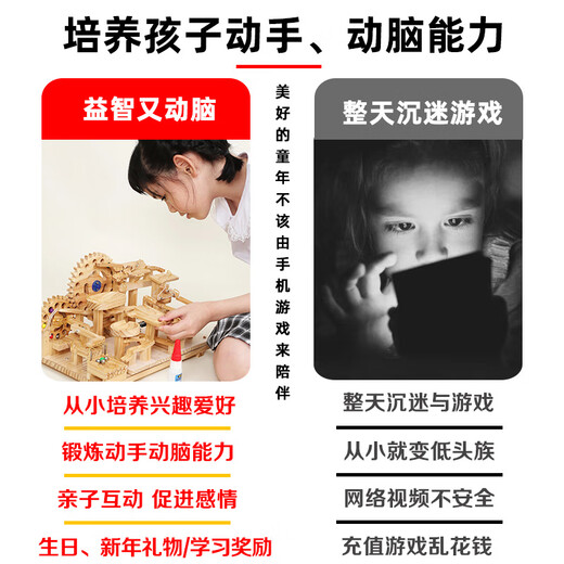 BEYZK儿童玩具开发智力动脑拼装积木实木木制滚珠弹珠轨道男孩礼物 基础版(入门优选)-电池版