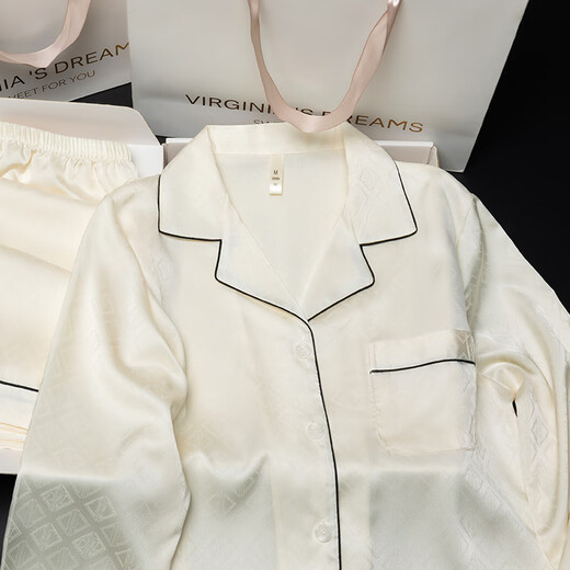 达芬奇密码2025睡衣女春秋夏季情侣装高级感红色冰雪丝家居服睡衣 681 （女款奶白） M 【推荐体重80-100斤】