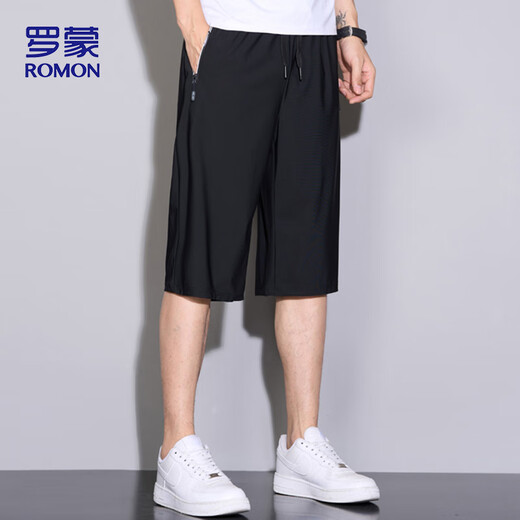 
ROMON (ROMON) sports shorts men's summer breathable thin loose casual running beach pants cropped pants ZH9877 black XL