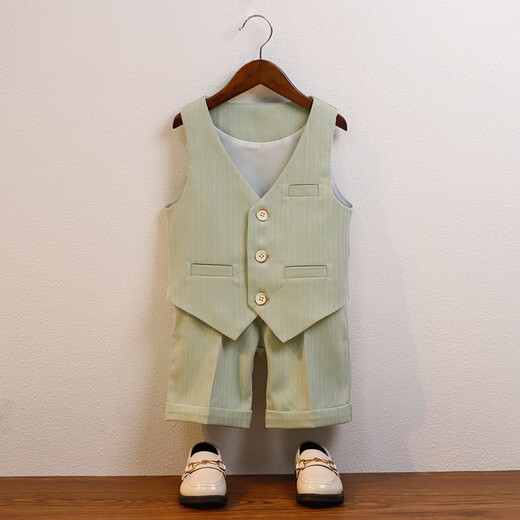 Luobobe (Luobobeibei) Kinderanzug Sommerkleid Kurzarm Weste Set Jungen Klavier Performance Kleidung Grün Vier-teiliger Set 130