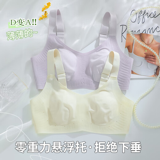 莫代尔内衣女夏季薄款大胸显小胸无痕凉感软支撑收副乳防下垂猫爪杯文胸 浅紫 M 105斤以下32/7034/75ABC