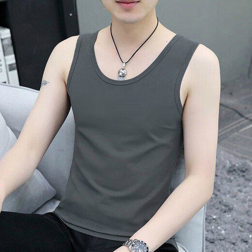 大码背心男夏季运动健身打底汗衫百搭宽松紧吸汗无袖坎肩背心t恤 【凉感跑量款】CSF147浅灰色 2XL 建议体重125-135斤可穿