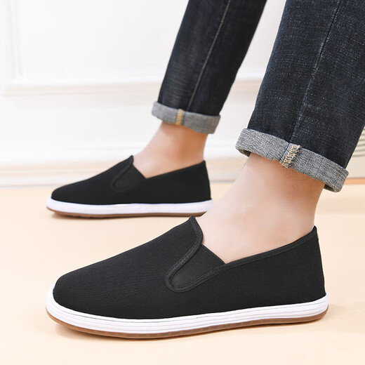 Viejos zapatos de tela de Beijing cómodos y transpirables zapatos de hombres suaves para hombres casuales livianos y versátiles auténticos telas hechas a mano pura noche oscura d-2 42 (260 mm) [simple y generoso]