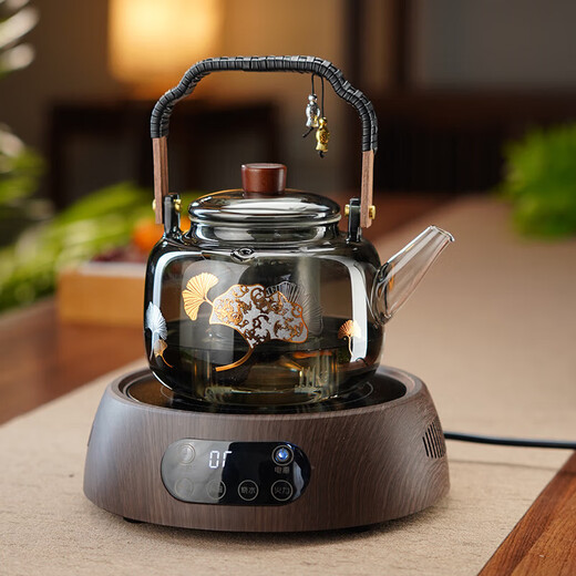 Quandu all-in-one steaming and cooking teapot glass teapot set electric ceramic stove steaming teapot heat-resistant black glass teapot