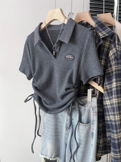GTYUWVG3895 Les gens collectent la chemise à manches courtes du col American Collar à manches courtes pour les femmes en été Nouveaux bracelets plissés à crampons et Slim Abricot Top - (Nouveau style pas illuminé) Nouveau été S Convient pour 60--85 Jin [Jin est égal à 0,5 kg] de bonne qualité de bonne qualité