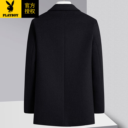 Playboy (PLAYBOY) Woolen Coat Men's Autumn and Winter New Thick Youth Short Plus Velvet Business Casual Woolen Woolen Woolen Coat for Men Black Cotton XL