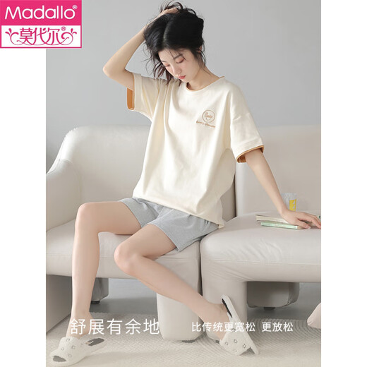 莫代尔女士睡衣女夏季纯 棉柔软亲肤短袖短裤简约休闲女生可外穿家居服 719 M 75-95斤