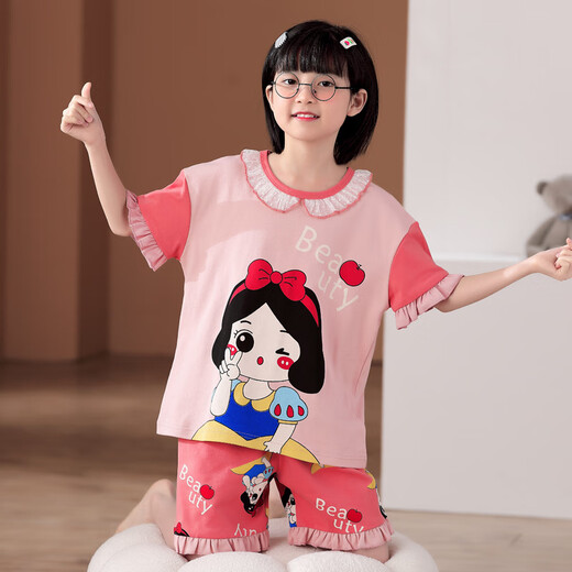女童睡衣夏季薄款纯棉短袖短裤儿童女孩2025新款夏天100%全棉大童 M6623【双长】 100 8码 95-110cm25斤-30斤