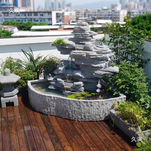 户外花园假山流水喷泉摆件顶楼鱼池造景观别墅庭院入户盆景装饰 5009扇形水池：116x116x160