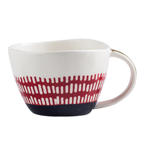 Perfect Nordic ins style coffee cup mug milk cup ceramic simple breakfast cup couple cup red plaid 380ml
