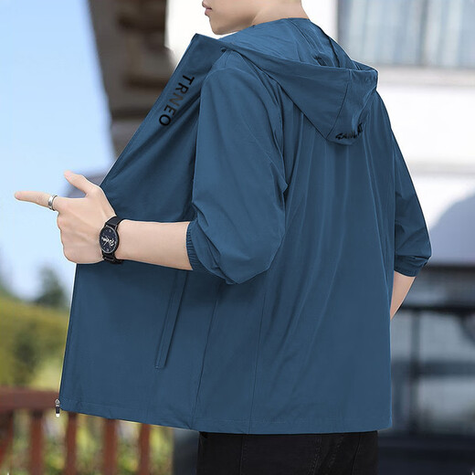 驴狐夏款冰丝连帽防晒上衣男夏季薄外套时尚百搭薄款遮阳皮肤衣男 【遮阳】—FS71—蓝色 XL 适合【120—138斤】