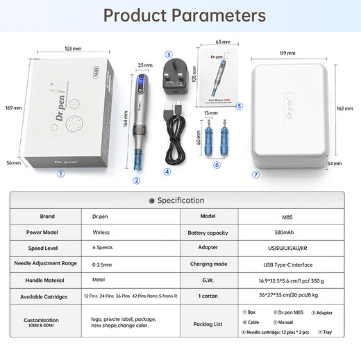 SAMFACE upgraded Dr.pen M8S electric microneedle instrument mesoderm water light introduction mts household small black pen nano microcrystal instrument M8S+ needle 20 sets