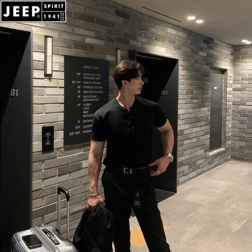 JEEP SPIRIT美式复古重磅短袖t恤男polo衫成熟稳重健身性张力穿搭硬汉亨利衫 绿色 2XL