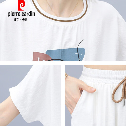 Pierre Cardin Casual Fashion Anzug für Frauen Sommer Neues modisches Sweatshirt Thin Small Ice Seide Sportswear Kurzärmele zwei Stücke [684] Black XL (Empfohlen 111-125 Jin [Jin ist gleich 0,5 kg])