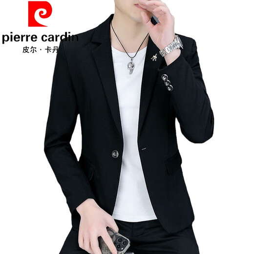 Pierre Cardin Herrenanzug koreanischer Stil Slim Fit Trendy Herren Single Deck Coat Herbst Neue, vielseitige, lässige und hübsche kleine Anzug 717 Schwarz (Einzelanzug) Ein Stück 2xl (140-152jin [Jin gleich 0,5 kg]))