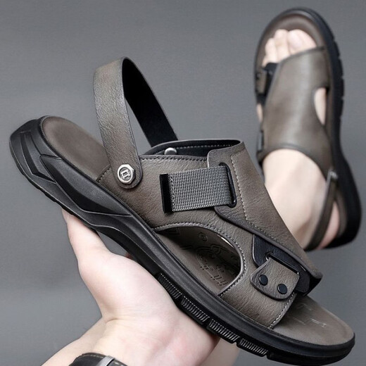 
Spider King Sandals Men's Sandals New Summer Soft Soft Leather Casual Beach Shoes Spider 9922 Khaki 44