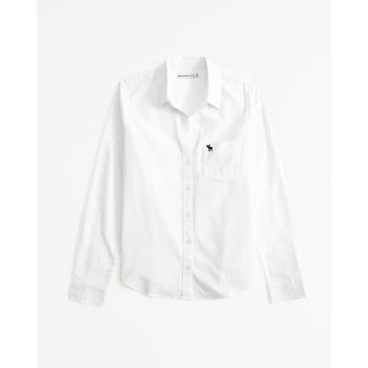 
ABERCROMBIE / FITCH [Oxford Shirt] Women's Spring and Autumn Classic Little Elk Temperament Commuter Long Sleeve Shirt KI140-3618 White Black Label M (165/96A)
