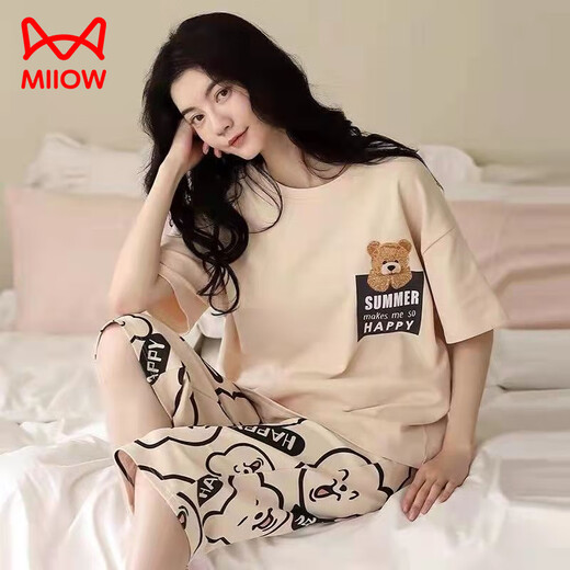 猫人（MiiOW）短袖睡衣女夏季套装韩版可爱特大码软绵绵春夏睡衣两件套 838【新款短袖套装】 2XL