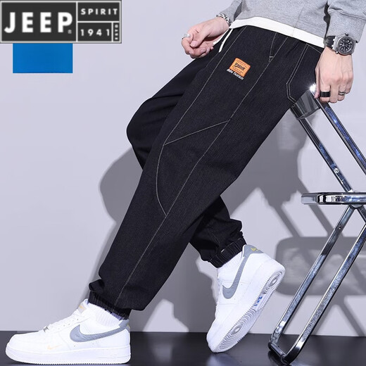 JEEP SPIRIT Spring and Autumn Men's Jeans Loose Foot Trendy Brand Working Pants 2025 New Casual Long Pants Men HJ9908 Dark Blue XL 125-145Jin [Jin equals 0.5 kg]