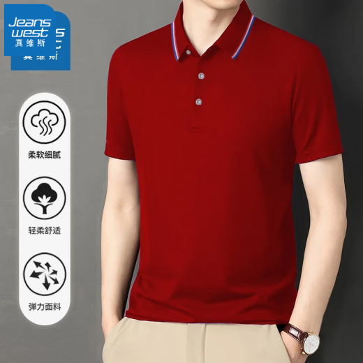 真维斯（Jeanswest）短袖POLO衫夏季纯色绣标上衣服polo衬衫短袖上衣 墨绿色 698 4XL （建议180-200斤）